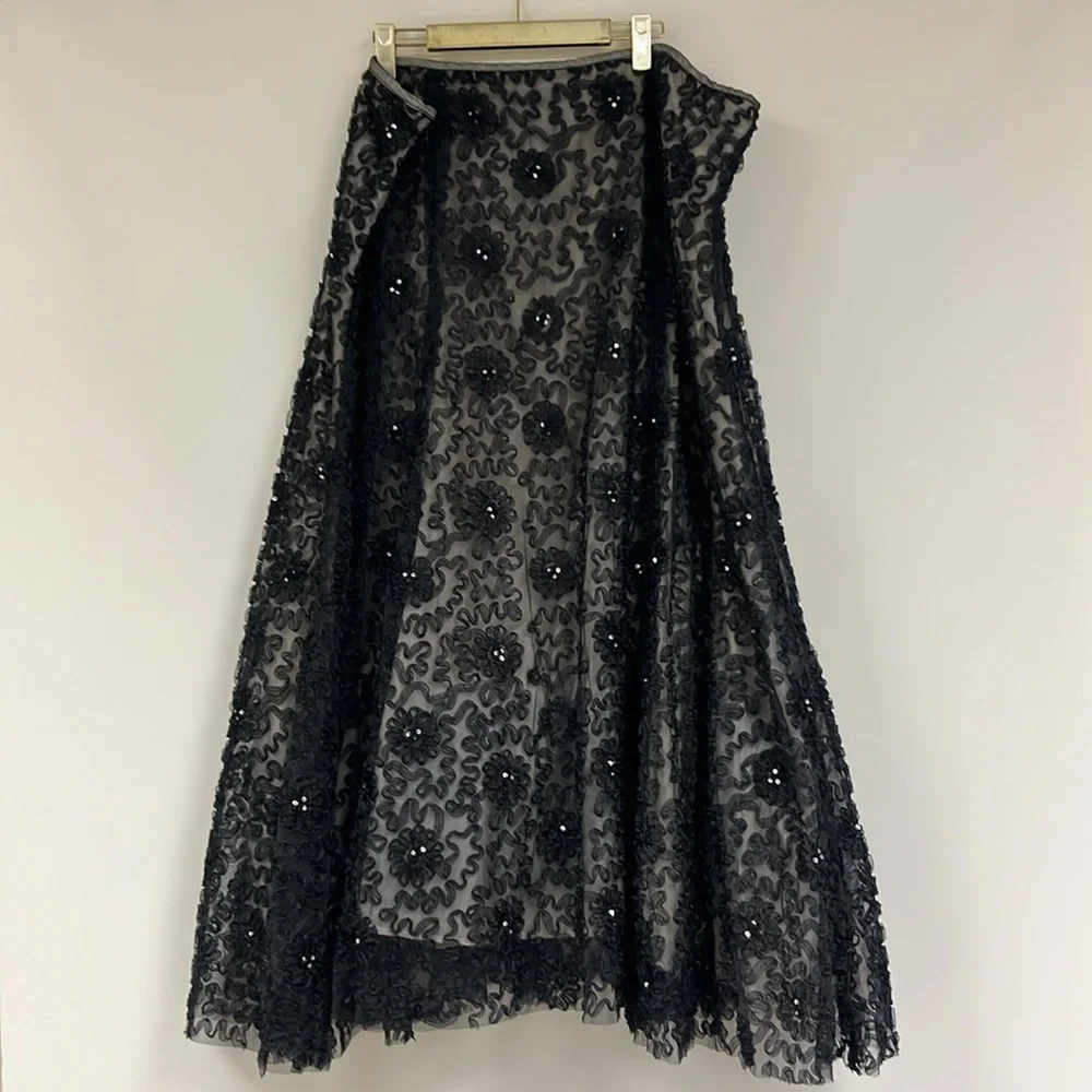 Black rosettes A-Line tulle dressy long skirt - Picture 6 of 9
